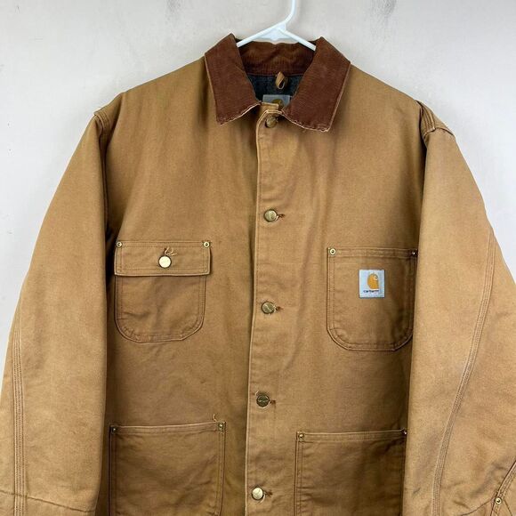 Vintage Carhartt 001 BRN Blanket Lined Jacket Size 46 Regular Brown Tan Pockets - Picture 2 of 6